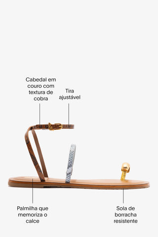 Flat Biarritz Couro Cobra Amarelo, Azul e Marrom Flat Sandal Larroudé