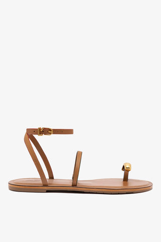 Flat Biarritz Couro Caramelo Flat Sandal Larroudé