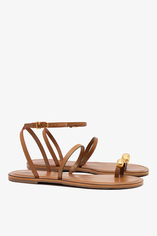 Flat Biarritz Couro Caramelo Flat Sandal Larroudé