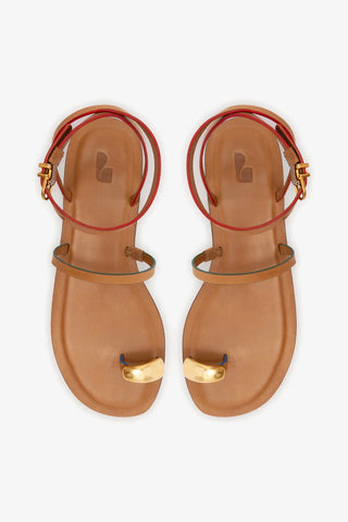 Flat Biarritz Couro Caramelo Flat Sandal Larroudé