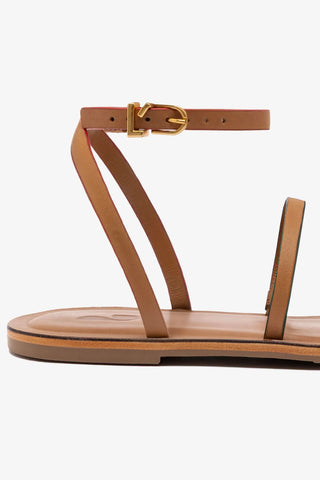Flat Biarritz Couro Caramelo Flat Sandal Larroudé
