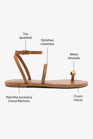 Flat Biarritz Couro Caramelo Flat Sandal Larroudé