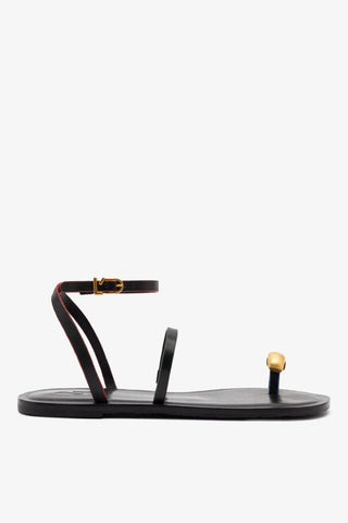 Flat Biarritz Couro Preto Flat Sandal Larroudé