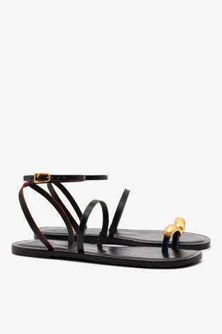 Flat Biarritz Couro Preto Flat Sandal Larroudé