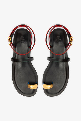 Flat Biarritz Couro Preto Flat Sandal Larroudé