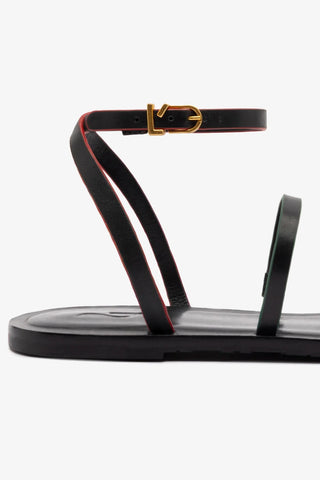 Flat Biarritz Couro Preto Flat Sandal Larroudé
