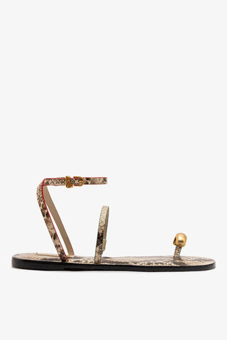 Flat Biarritz Couro Cobra Bege Flat Sandal Larroudé