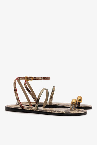 Flat Biarritz Couro Cobra Bege Flat Sandal Larroudé