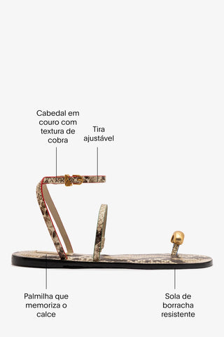 Flat Biarritz Couro Cobra Bege Flat Sandal Larroudé