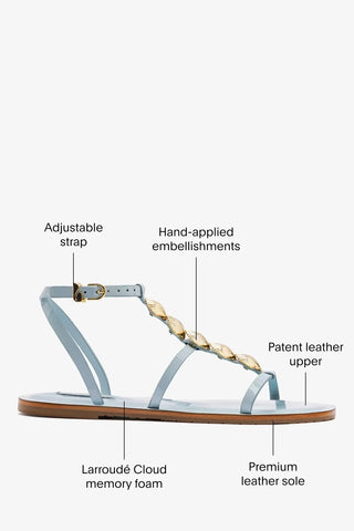 Sandalia Flat Coquile Couro Verniz Azul Sandal Larroudé