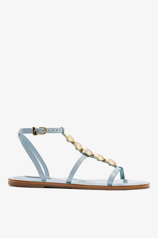 Sandalia Flat Coquile Couro Verniz Azul Sandal Larroudé