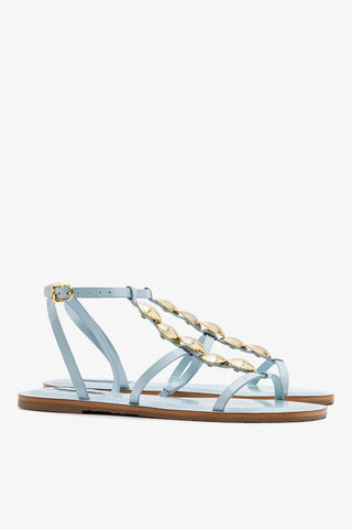 Sandalia Flat Coquile Couro Verniz Azul Sandal Larroudé