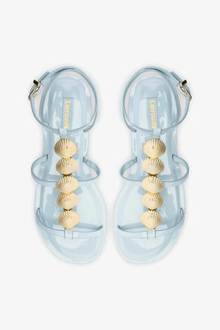 Sandalia Flat Coquile Couro Verniz Azul Sandal Larroudé