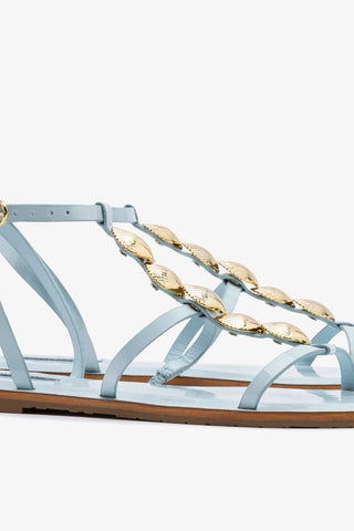 Sandalia Flat Coquile Couro Verniz Azul Sandal Larroudé