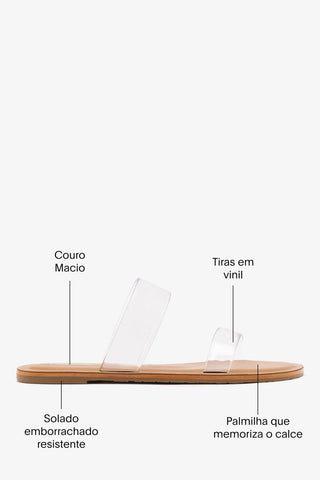 Flat Gabe Vinil Transparente e Couro Caramelo Flat Sandal Larroudé