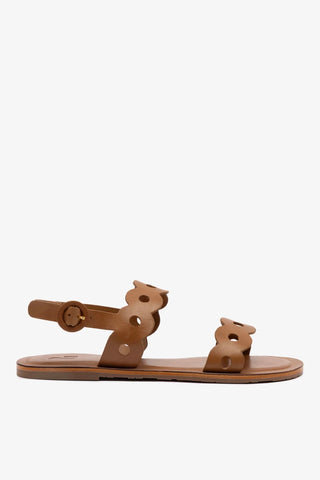 Sandália Flat Florence Couro Caramelo Flat Sandal Larroudé
