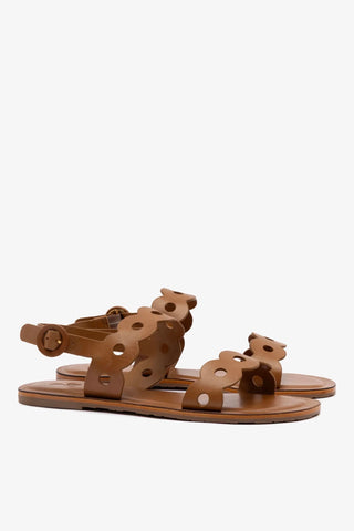 Sandália Flat Florence Couro Caramelo Flat Sandal Larroudé