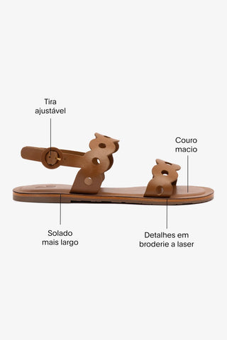 Sandália Flat Florence Couro Caramelo Flat Sandal Larroudé