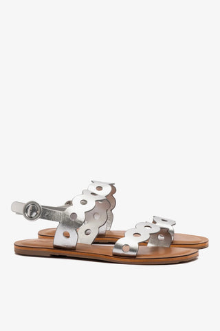 Sandália Flat Florence Couro Prateado Flat Sandal Larroudé