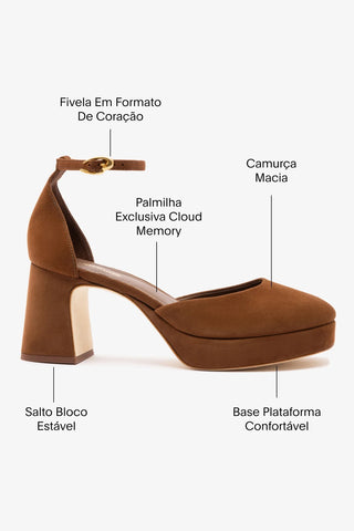 Sandália Plataforma Ari Low Camurça Marrom Pump Larroudé