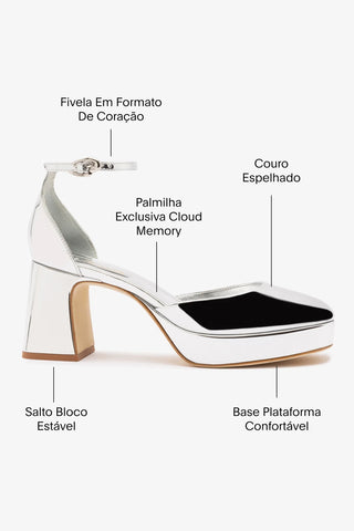Sandália Plataforma Ari Low Espelhado Prateado Pump Larroudé