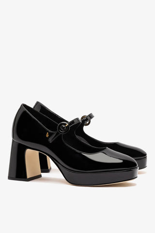 Scarpin Plataforma Blair Couro Verniz Preto Pump Larroudé
