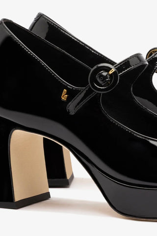 Scarpin Plataforma Blair Couro Verniz Preto Pump Larroudé