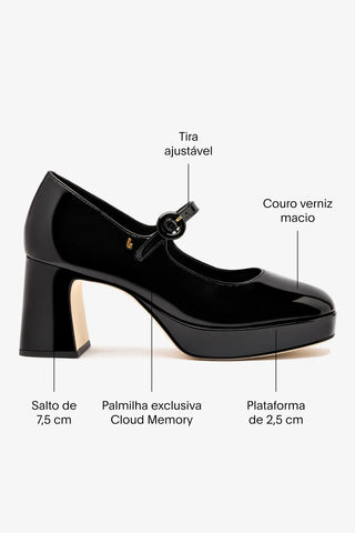 Scarpin Plataforma Blair Couro Verniz Preto Pump Larroudé
