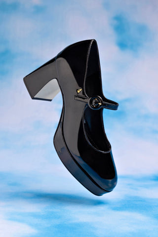 Scarpin Plataforma Blair Couro Verniz Preto Pump Larroudé
