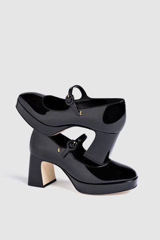 Scarpin Plataforma Blair Couro Verniz Preto Pump Larroudé