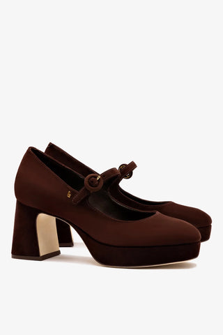 Scarpin Plataforma Blair Camurça Marrom Pump Larroudé