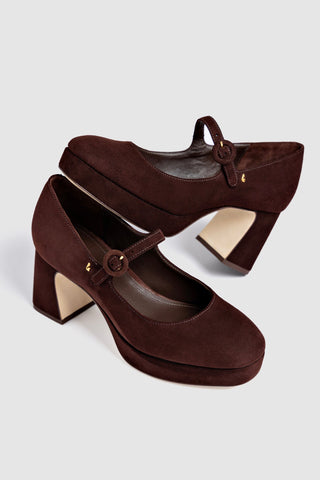 Scarpin Plataforma Blair Camurça Marrom Pump Larroudé