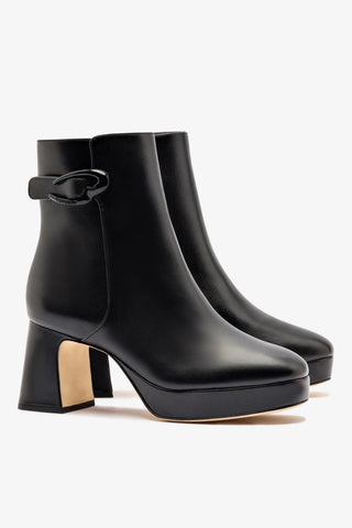 Bota Plataforma Dolly Verona Low Couro Preto Boot Larroudé