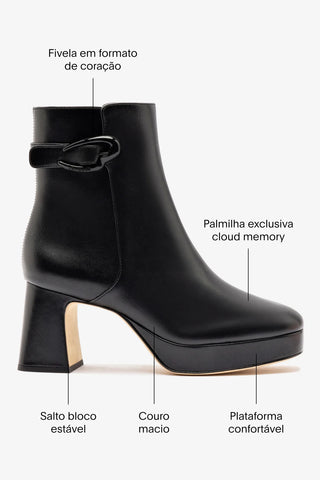 Bota Plataforma Dolly Verona Low Couro Preto Boot Larroudé