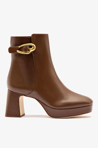 Bota Plataforma Dolly Verona Low Couro Marrom Boot Larroudé