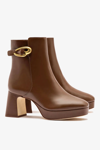 Bota Plataforma Dolly Verona Low Couro Marrom Boot Larroudé