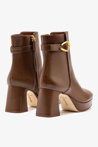 Bota Plataforma Dolly Verona Low Couro Marrom Boot Larroudé