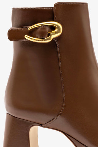 Bota Plataforma Dolly Verona Low Couro Marrom Boot Larroudé