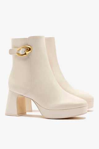 Bota Plataforma Dolly Verona Low Couro Off White Boot Larroudé