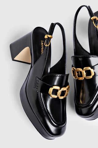 Slingback Plataforma Harrington Low Couro Preto Pump Larroudé