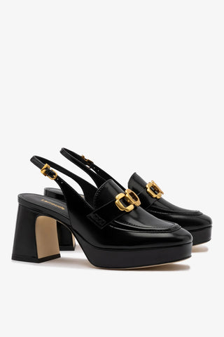 Slingback Plataforma Harrington Low Couro Preto Pump Larroudé
