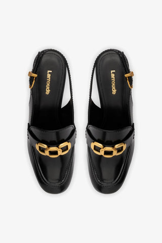 Slingback Plataforma Harrington Low Couro Preto Pump Larroudé