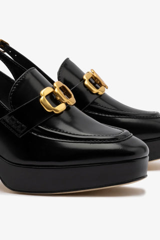 Slingback Plataforma Harrington Low Couro Preto Pump Larroudé