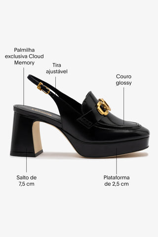 Slingback Plataforma Harrington Low Couro Preto Pump Larroudé