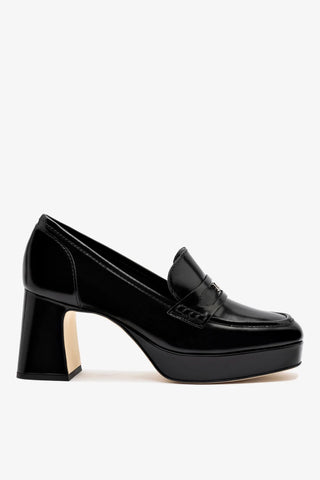 Mocassim Plataforma Suki Couro Preto Pump Larroudé