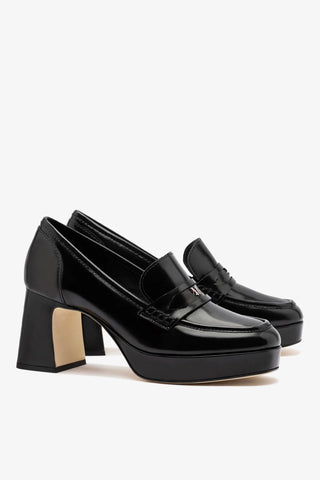 Mocassim Plataforma Suki Couro Preto Pump Larroudé