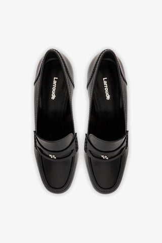 Mocassim Plataforma Suki Couro Preto Pump Larroudé
