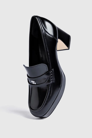 Mocassim Plataforma Suki Couro Preto Pump Larroudé