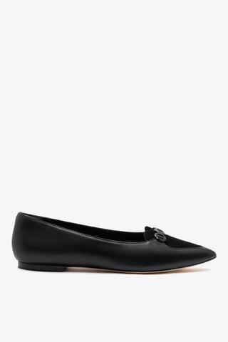 Sapatilha Audrey Camurça Preto e Couro Preto Ballerina Larroudé
