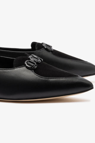Sapatilha Audrey Camurça Preto e Couro Preto Ballerina Larroudé